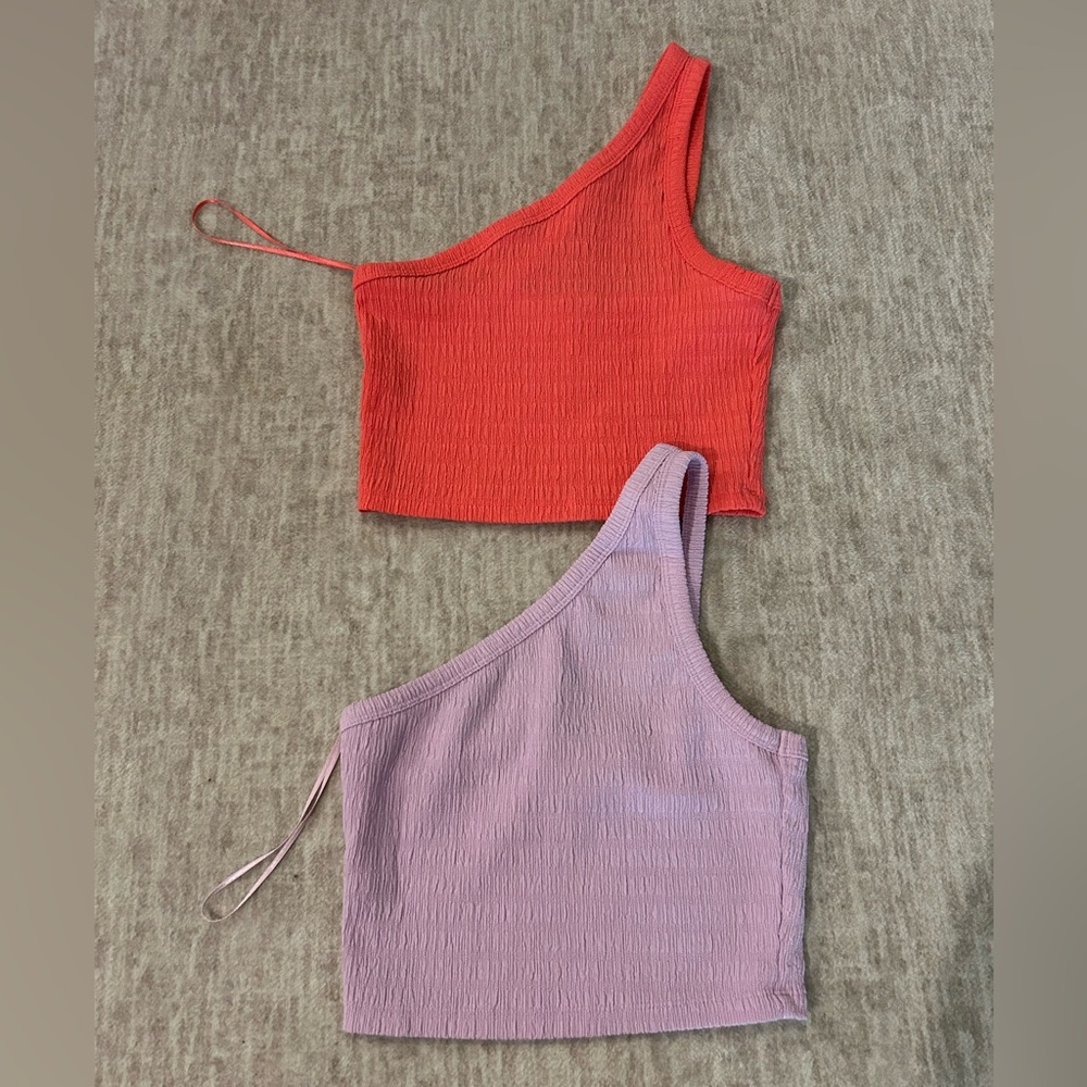 American Eagle Outfitters Coral and Purple Textured Crop Top Lot of 2. Sz Small